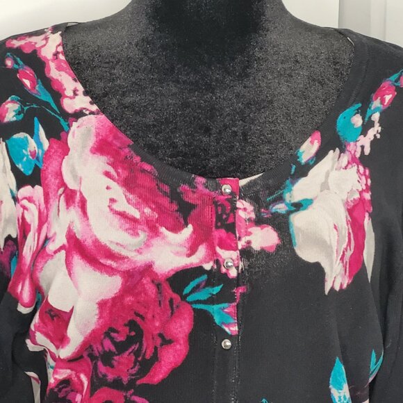 WHBM Black & Pink Floral Embellished Button-Up Cardigan – Size XL - Picture 2 of 8